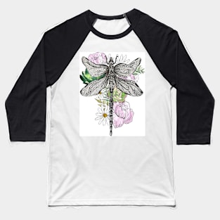 Dragonfly and Floral Design Baseball T-Shirt